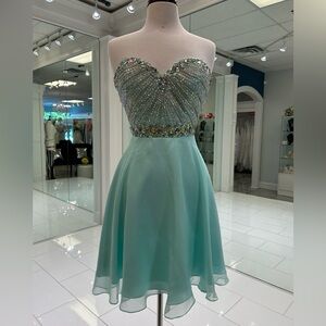 Aqua Strapless Dress with Beaded Detail
